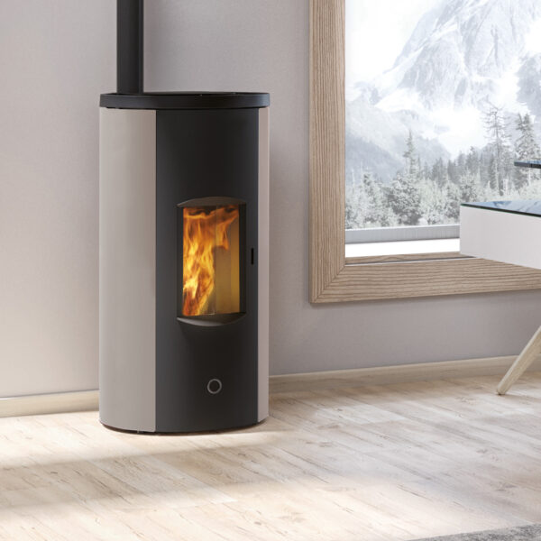 EK63 Like80 Pelletofen Stahl Taubengrau Rauchrohr oben